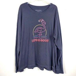 Life Is Good Womens Crusher Tee Long Sleeve Crewneck Holiday Flamingo Black 3XL